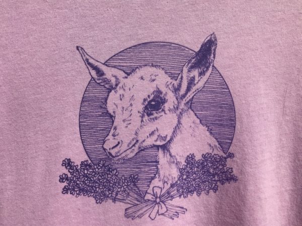 Baby goat graphic on lilac tee shirt