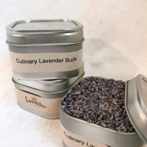 culinary lavender buds in a tin