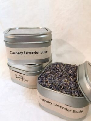 culinary lavender buds in a tin